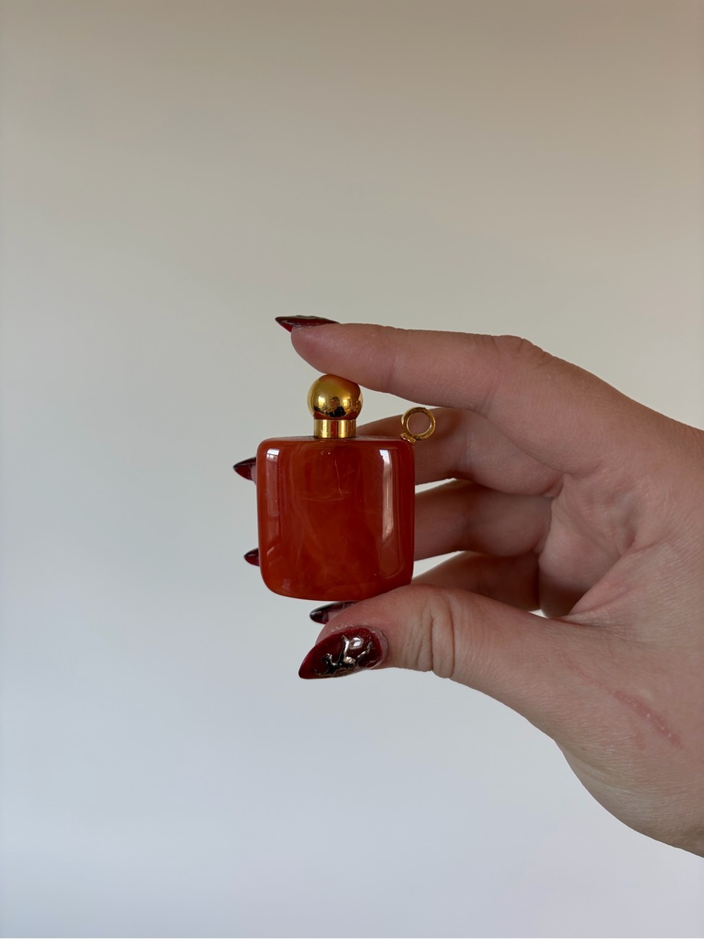 Vintage Red Agate Miniature Perfume Bottle Pendant with Gold Accent
